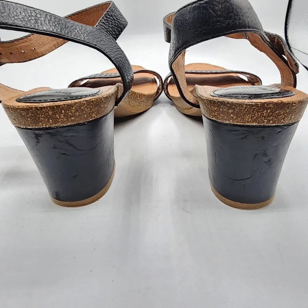 Nurture black leather open toe heeled sandals